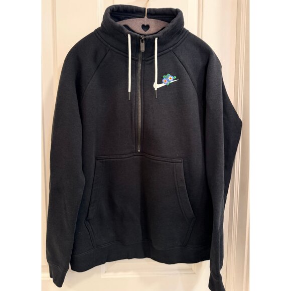 Nike Floral Swoosh Half Zip Hoodie Women’s M Black - Picture 2 of 10